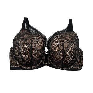 Aerie Real Power Plunge Push Up Paisley Lace Bra Black Size 40DD NEW
